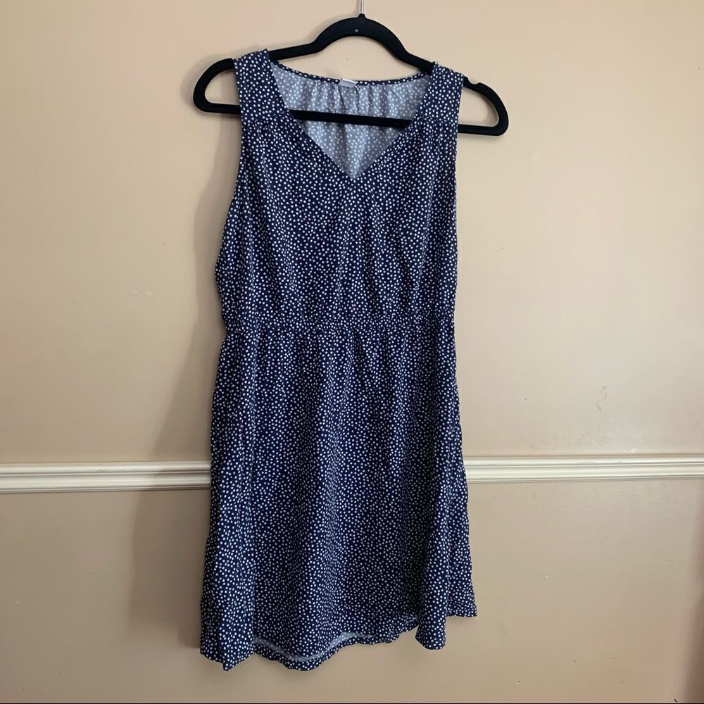 Old Navy Polka Dot Elastic Waist Dress Navy Blue and White Size Medium